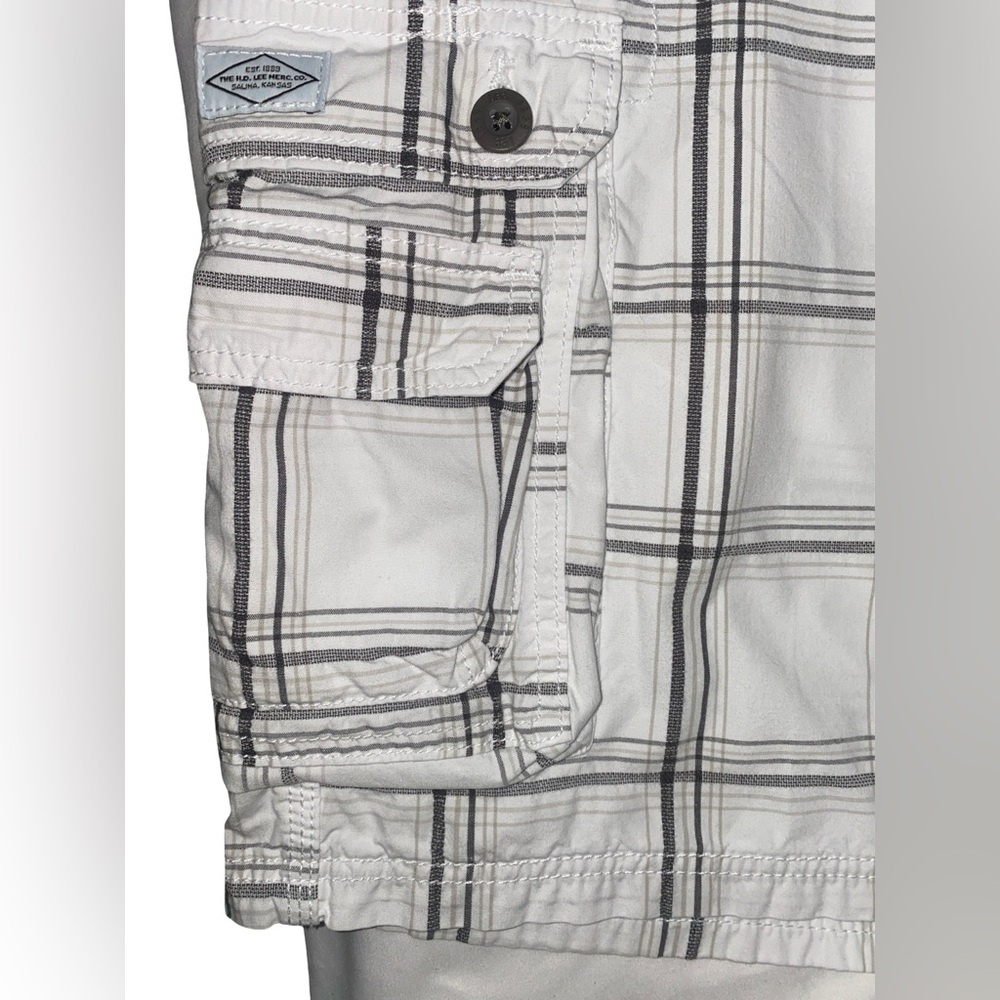 Lee Cargo Shorts Mens Size 40 Waist White Plaid Casual Utility Pockets - Picture 3 of 7